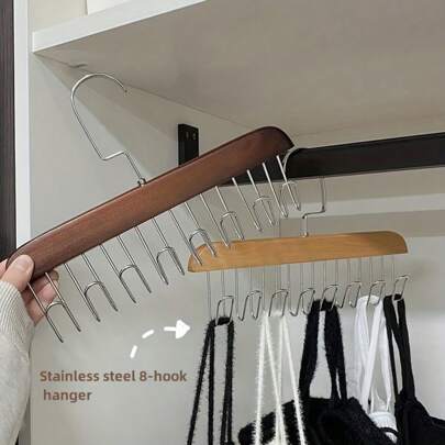3/1pc Multifunctional Wooden Coat Hooks, Clothes Rack, Wardrobe Organizer With 8 Hooks, 360 Degree Rotation, Space Saving For Hanging Shirts, Underwear, Hats, Ties, Belts, Vests And Other Clothes. Damage-Free Clothes Drying Rack