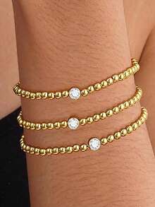 3/5/7-Piece Round Diamond Golden Bead Bracelet Set Exquisite And Cute, One Of The Best Gifts For Elegant Women