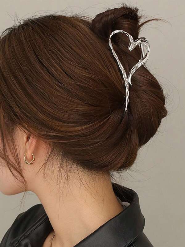 1 Pieza Pinza de pelo vintage elegante con forma de corazón de metal simple, adecuada para cabello grueso, accesorio de cabello estilo bohemio para el Día de San Valentín, pinza de pelo, accesorio de cabello para mujeres