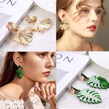 女士夹式耳环，藤条树脂亚克力吊坠耳环，轻盈几何藤条流苏耳环，耳环配饰 - 經典色 - 查看 4