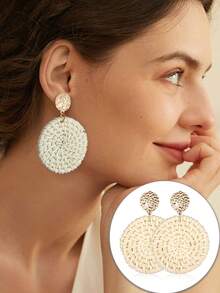 女士夹式耳环，藤条树脂亚克力吊坠耳环，轻盈几何藤条流苏耳环，耳环配饰 - 經典色 - 查看 10