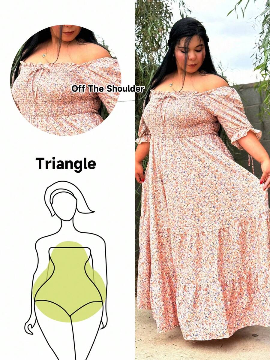 Truni 大码女式波西米亚风复古方领浪漫碎花多层连衣裙，适合节日穿着