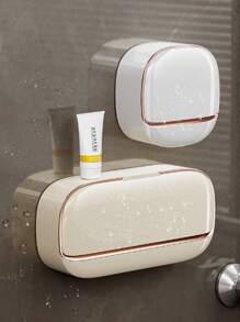 豪华壁挂式带盖皂架,高端排水皂架,防水皂盒收纳,适用于浴室、淋浴间、旅行、学校宿舍,简易皂架,洗漱用品,浴室挂件,浴室收纳架,开学季用品,居家生活用品 - 彩色 - 查看 7