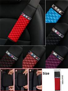 5 件套闪亮汽车方向盘套、手刹套、换档旋钮套、肩垫、15 英寸水钻软皮弹性方向盘保护套、适合女性女孩的闪亮水晶钻石、适合大多数汽车的汽车内饰配件、1 件皮革钻石镶嵌汽车方向盘套 - 款式A - 查看 4