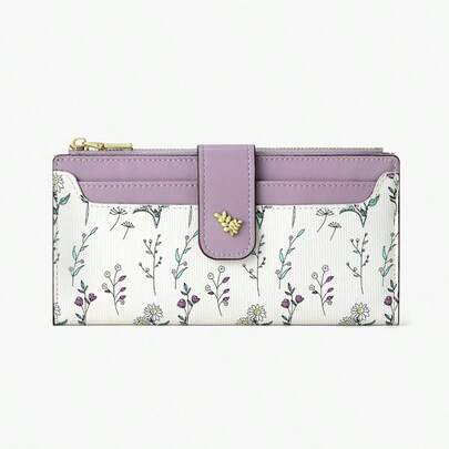 Suphiar Cartera larga con cremallera y estampado floral plegable para mujer, monedero, billetera, tarjetero para mujer
