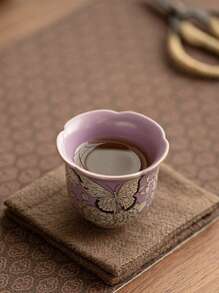 1pc/2pcs Butterfly Floral Ceramic Tea Cup, Household Ceramic Kung Fu Tea Set, Tea Cup For Tea Tasting, Gathering & Afternoon Tea, Small Capacity Water Cup, Gift Tea Cup