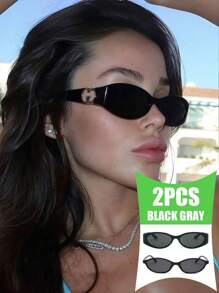 2 件装新款时尚欧美风格小框眼镜，复古椭圆形女士眼镜