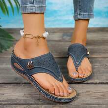 Comfortable Wedge Sandals For Women, Featuring A Hollow, Breathable Design, A Novel Style, And Multiple Color Options, Perfect For Everyday Wear With Jeans. - Blue - View 3
