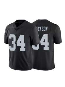 Men's Football Jersey 34 Black  Embroidered Sports T-Shirt, Fitness Training Casual Short-Sleeved Shirt - 黑色 - 查看 1