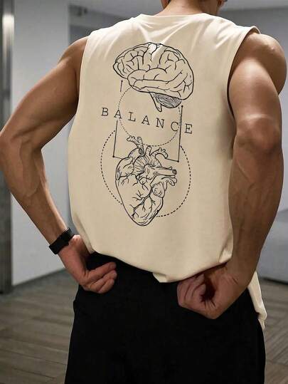 Camiseta de tirantes casual con estampado de cuello redondo para hombre, verano