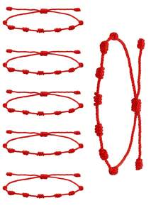 6pcs Red Lucky Handmade Braided Bracelets, Minimalist & Personalized, Suit For Friendship Bracelets For Men And Women & Couples, New Year Gift - Red Ten Knot - View 2