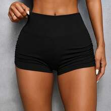 Women's Fitness Shorts With A High Waist, Ruffles And Lifts The Butt - Black - View 3