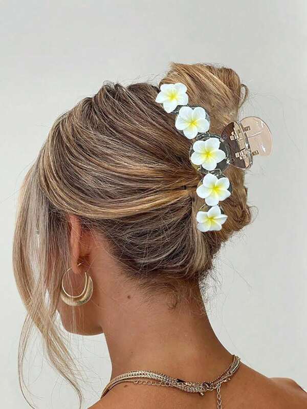 1pc Elegant Simple Solid Color Plumeria Hair Claw Clip, Suitable For Women's Daily, Casual, Party, Commute, Vacation, Hairstyling, Washing Face, Makeup, Outfit Matching