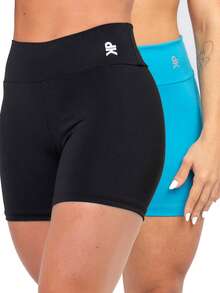 Kit 2 Women's Fitness Shorts High Waist Zero Transparency Blackout Gym Basic Bermuda Shorts Women's Crossfit Yoga - 黑色+綠松石色 - 查看 1