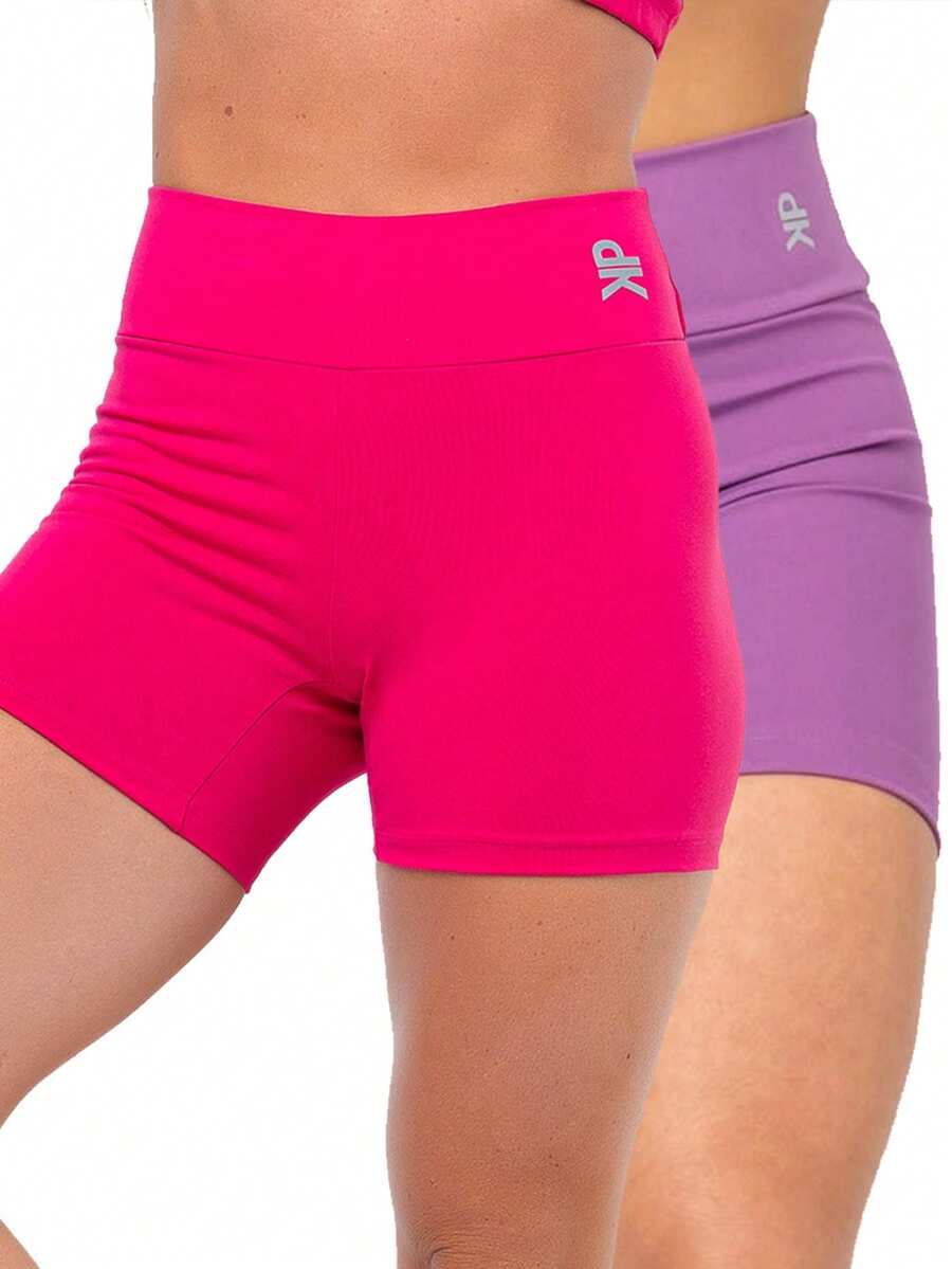 Kit 2 Women's Fitness Shorts High Waist Zero Transparency Blackout Gym Basic Bermuda Shorts Women's Crossfit Yoga - 粉紅色+紫色 - 查看 1