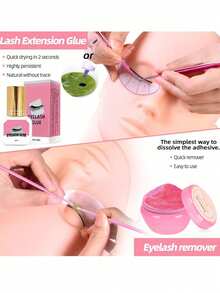 Lash Extension Kit Professional Eyelash Grafting Training Tools Mannequin Head USB Fan Lash Shampoo 0.07D Curl Mix 8-15mm Glue Practice Eyelash Strips Lash Mapping,Exercise Set for Beginner(Pink) - Pink - View 4
