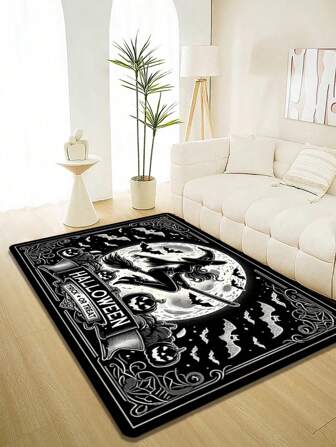 1pc Witch & Pumpkin Printed Velvet Doormat, Soft & Comfortable, Machine Washable, Non-Fading, Rectangular Entrance Mat: Living Room Carpet, Area Rug, Living Room Area Rug, Small Area Rug, Mat, Home Decor, Large Living Room Carpet, Square Rug, Living Room Home Decor, Room Decor, Washable Carpet