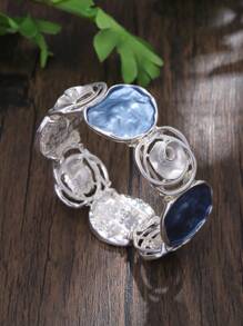 Cring Coco Elegant Vintage Rose Series Women's Zinc Alloy Elastic Bracelet - Bohemian Blue & White Rose Hollow Design, Versatile For Daily Wear, Suitable As Anniversary/Unique Gift