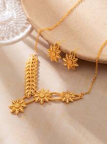 3 件 24K 金迪拜风格女士时尚珠宝项链，沙特阿拉伯珠宝 - 金色 - 查看 4