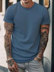 GRDR Men's Solid Color Casual Street Sporty Crew Neck Short Sleeve T-Shirt - Dusty Blue - View 5