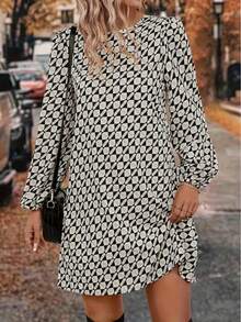 Retro Checkered Waist-Fit Dress Women New Arrival - Minimalist Slim Fit Midi Dress For Casual & Office - 彩色 - 查看 2
