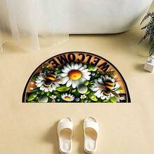 1pc Vintage Semi-Circle Design Crystal Velvet Colorful Stone Print Non-Slip Doormat For Bedroom Entrance Home Decor