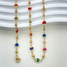 2pcs Fashionable Stainless Steel Colorful Shiny Heart Necklace & Bracelet Set, Suitable For Daily Wear