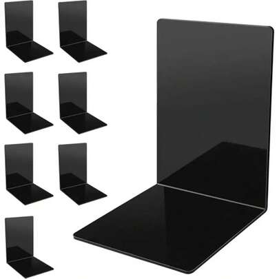 1pc Black Acrylic Bookends With Non-Slip Stickers, Heavy Duty Book End, Acrylic Bookend For School Supplies Library Books Office Book Holder Desktop Organizer Decoration Gift, Back To School Supplies
