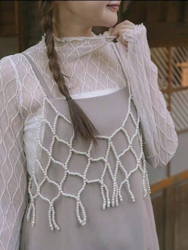 1Pc Sweet Girl Fashion Faux Pearls Cami Simplicity Girlish Crop Top