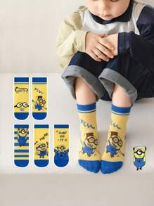 Minions 5 Pairs Of Minions Children's Mid Length Socks, Solid Color, Simple And Fashionable, Personalized And Fashionable, Skin Friendly And Breathable, Soft And Comfortable, Classic And Versatile. Suitable For Daily Life, Back To School, Back To School Season, Campus, Sports, Holiday Gifts