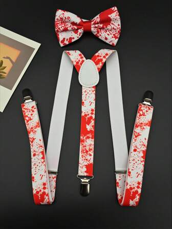 1 set herrset med blodiga Halloween-hängslen och fluga, festsäsongens favoriter