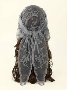 1件时尚花卉刺绣蕾丝头巾，复古女士三角头巾，优雅头饰发饰，教堂祈祷及婚礼面纱，新娘蕾丝曼蒂拉，秋季服装，女士情人节配饰