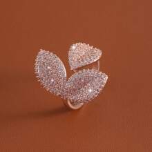 1pc Cubic Zirconia Leaf Rings For Women, Casual Index Finger Accessory,Exaggerated Decor,Elegant Statement Piece For Female, Perfect For Party, Birthday, Anniversary Gift
