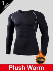 Men's Outdoor Thermal Underwear, Thermal Lined, Thick, Solid Color Long Sleeve Crew Neck Top, Suitable For Cold Weather Outdoor Activities Like Skiing In Autumn/Winter,Fleece,Skiing - Black - View 5