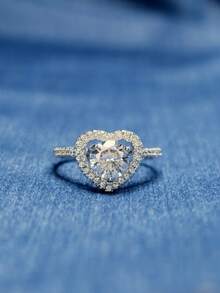 1 Carat D Color VVS Clarity GRA Certified Classic Elegant Luxury S925 Silver Plated Platinum Heart Shaped Moissanite Open Ring, 1 Carat High Quality Moissanite Center Stone - Moissanite Ring - View 1