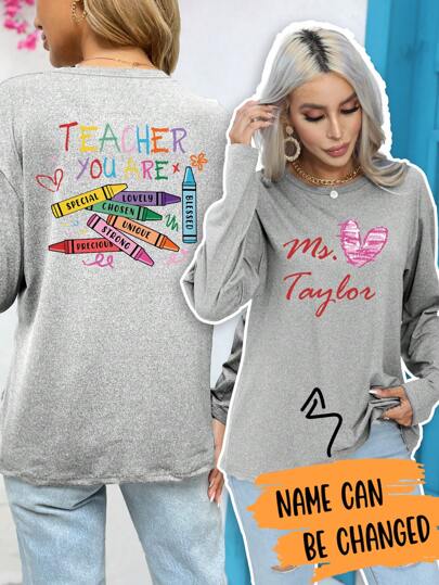 Plus Size Custom Print Long Sleeve Pajama Top, Back To School Season, Fall, Cozy