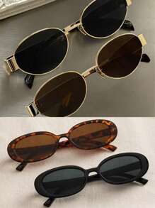 2/4 件女士金属框椭圆形时尚眼镜，男女通用金属框时尚眼镜，INS 街头复古时尚眼镜，带旅行海滩配饰，复古 Y2K 风格适合日常使用和户外活动