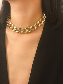 1pc Women's Punk Style Chunky Metal Chain Necklace, Minimalist European And American Design - Yellow Gold - View 6