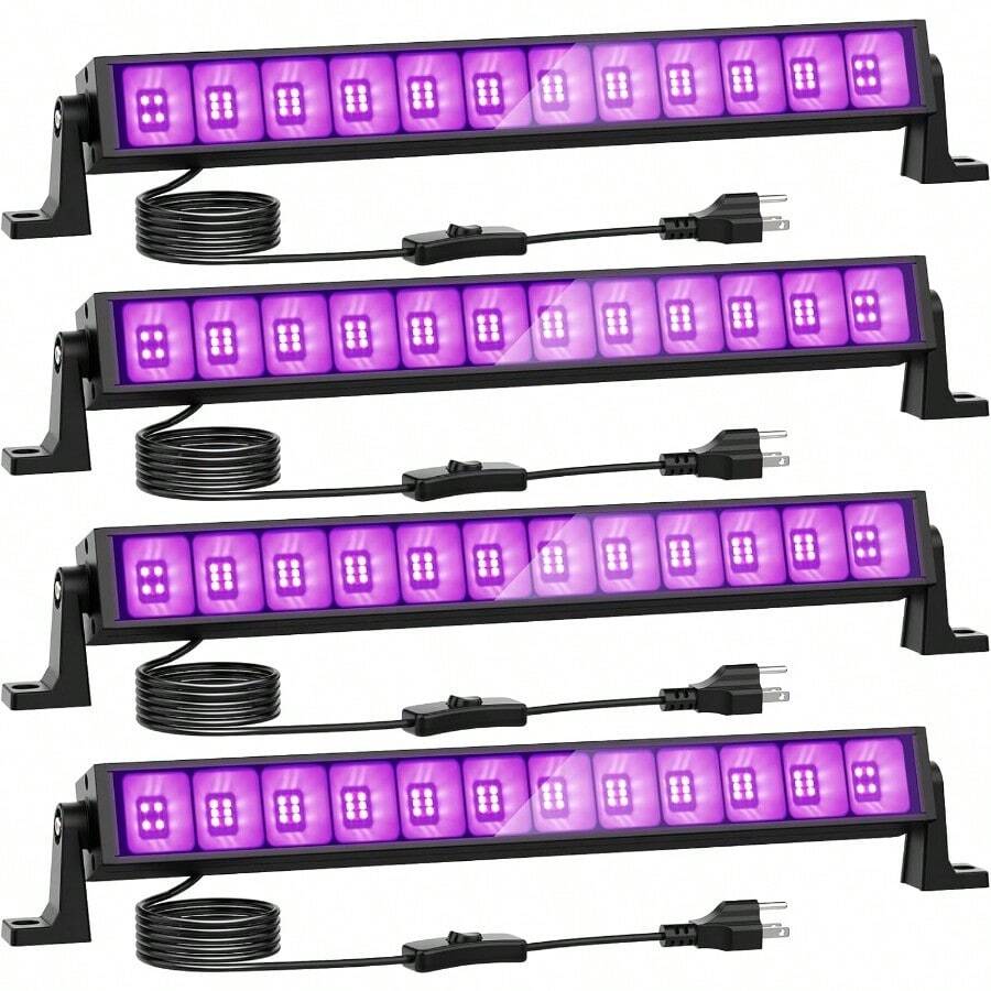4 Pack 42W LED Black Lights Blacklight Bars With Plug And Switch Glow In The Dark Party Plies For Halloween Decorations Bedroom Body Paint Stage Lighting Poster Black - Black - View 1