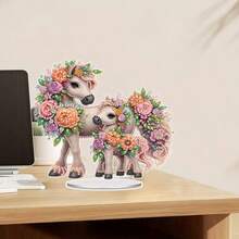 2pcs Little Horse Pattern Diamond Painting Desktop Set, 5D DIY Diamond Art Desktop Decor, Gem Inlaid Craft For Home Bedroom Tabletop Decoration