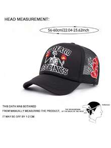 2026新款透气网眼帽，火焰骷髅玫瑰爱心刺绣，夏季户外休闲时尚字母遮阳帽，户外运动钓鱼帽，街头滑板骑行帽，男女通用后扣帽 - 火骷髏 - 查看 11