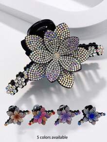 1 件女士优雅水钻花朵发夹，适合所有季节，休闲或派对发饰花朵发夹秋季配饰 - 彩色 - 查看 1