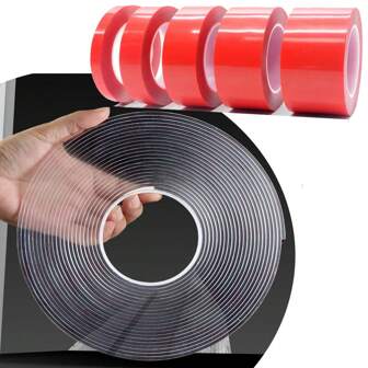 Cinta adhesiva acrílica doble cara sin adhesivo, removible, transparente, impermeable y reutilizable para el hogar, la oficina y el coche - Longitud de 3m/5m, Ancho de 8mm/15mm/20mm/25mm/30mm/40mm