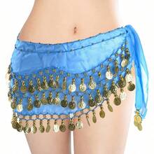 Belly Dance Hip Scarf With 128 Gold Coins, Belly Dancer Belt Scarf Skirt For Women