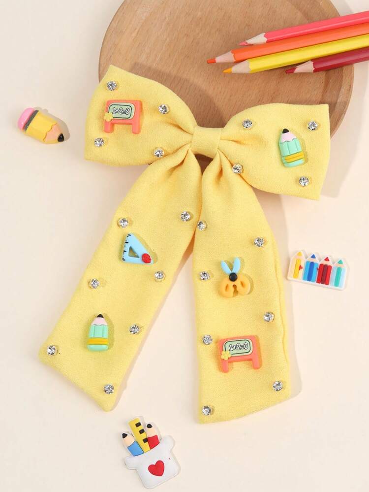 1个/3个装学生返校女生发饰蝴蝶结，黄色/白色/蓝色铅笔形发夹，镶嵌闪亮水钻，优雅丝带发夹，带大尾巴，可爱学生派对夏季教师礼物毕业典礼发饰 - 彩色 - 查看 9