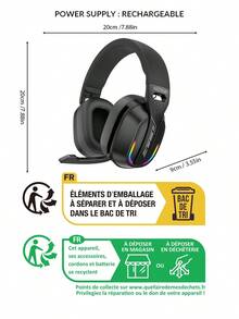 MZYMI ENC Noise Cancelling 2.4G Wireless Headphones Foldable True Gaming Music Earphones Outdoor Waterproof Sports Over Ear Headset With Mic For Running - 黑色 - 查看 8