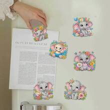 6 piezas Imanes de nevera con arte de diamantes, decoración de pintura de diamante de elefante lindo Kit de imanes de arte DIY para manualidades, regalos, nevera, buzón de correo