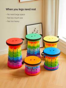 A Rainbow Color Small Folding Stool Home Telescopic Plastic Bathroom Portable Travel Adjustable Height Outdoor Stool - Random Color - View 3