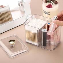 NEWTbestmax Qtip Holder Dispenser 3Section Clear Bathroom Organizer Jar 3 Grids Cotton Swab Pad Ball Holder Container Cosmetics Storage For Vanity7.3 - Clear - 查看 4