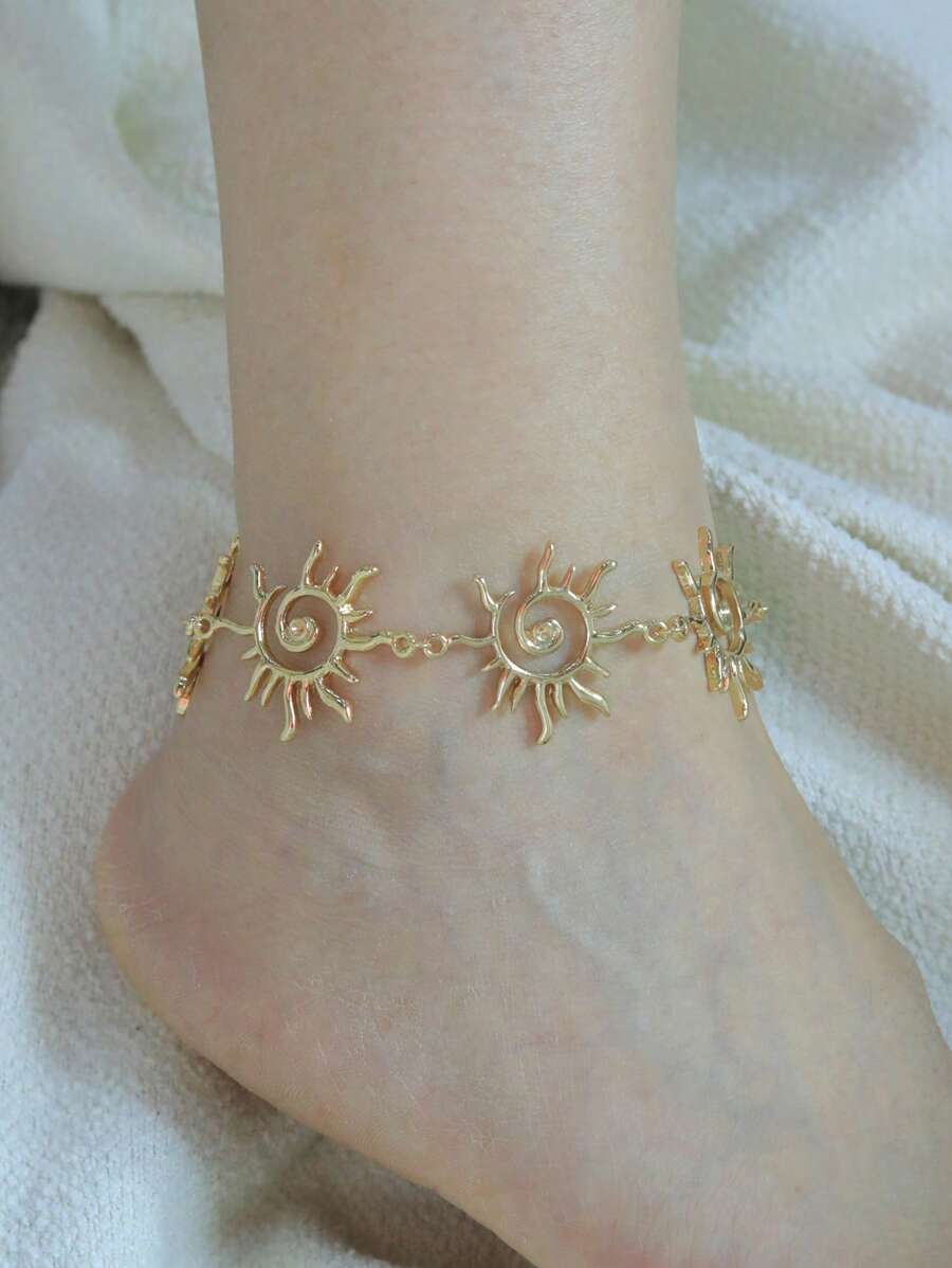 1 pièce Bracelet de cheville en spirale de couleur dorée pour femmes, bijou de pied de style estival, bracelet de cheville de style plage